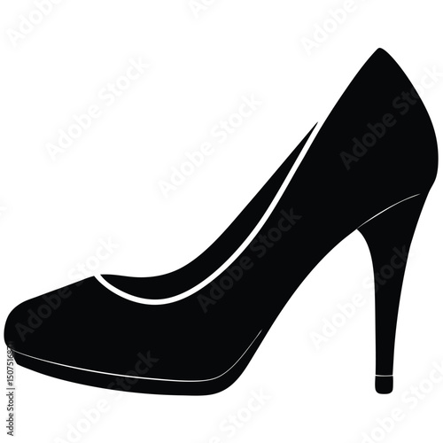 Black High Heel Shoe Illustration Elegant Silhouette, Fashionable Footwear, Trendy Design