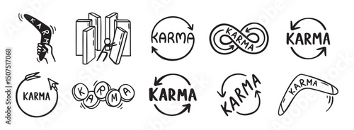 Foto Karma arrows and karma concept doodle hand drawn icon social media
