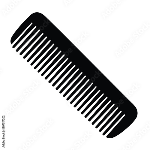 Black Plastic Hair Comb Isolated, Barber Tool For Styling and Grooming