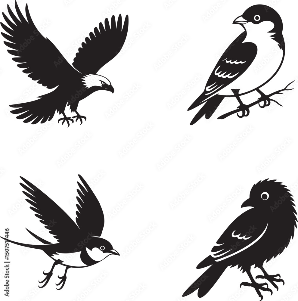 Fototapeta premium Birds silhouette set vector illustration isolated On Transparent Background