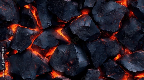 High-detail texture of hot coals and glowing embers, ideal for 3D backgrounds, fire pits, and heat representation designs.