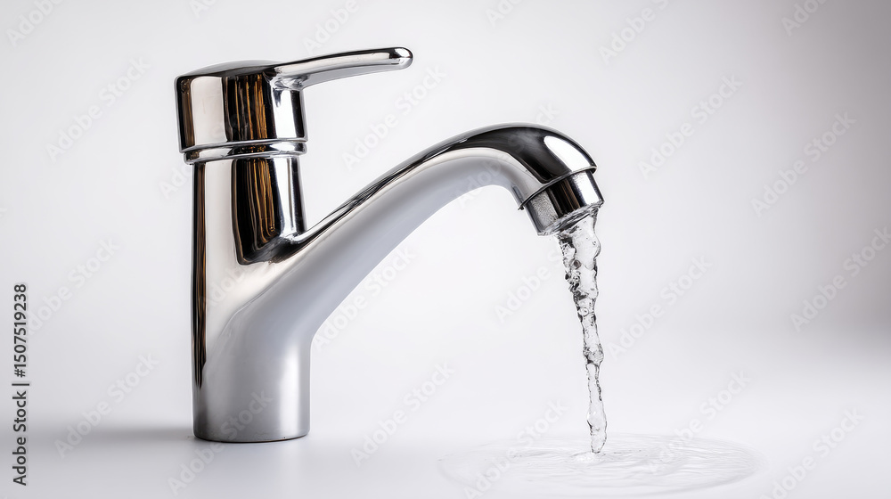 an open tap from which water flows on a white background, lack of water on earth, saving water. an open tap from which water flows on a white background, lack of water on earth, saving water.