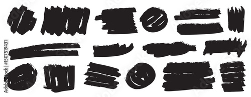 ink brush strokes set. grunge brushes dirty textures for banners, box, frame design elements. different shapes isolated 