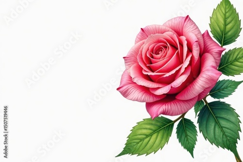 Intricate watercolor rose blooms, lush green leaves, wedding, botanical, delicate