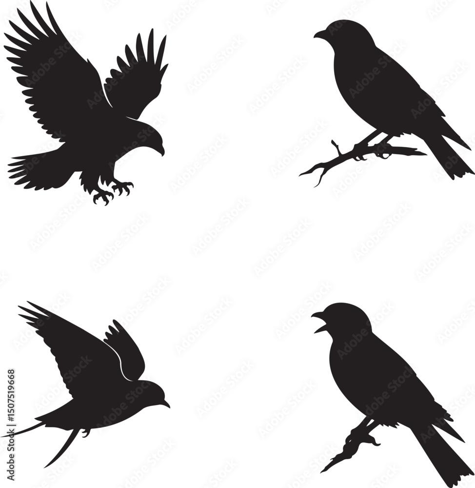 Birds silhouette set vector illustration isolated On Transparent Background Birds silhouette set vector illustration isolated On Transparent Background