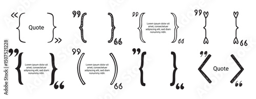 quote doodle hand drawn text box for design, website, banner. brackets and quotation marks set element quotation bubble empty template for quote