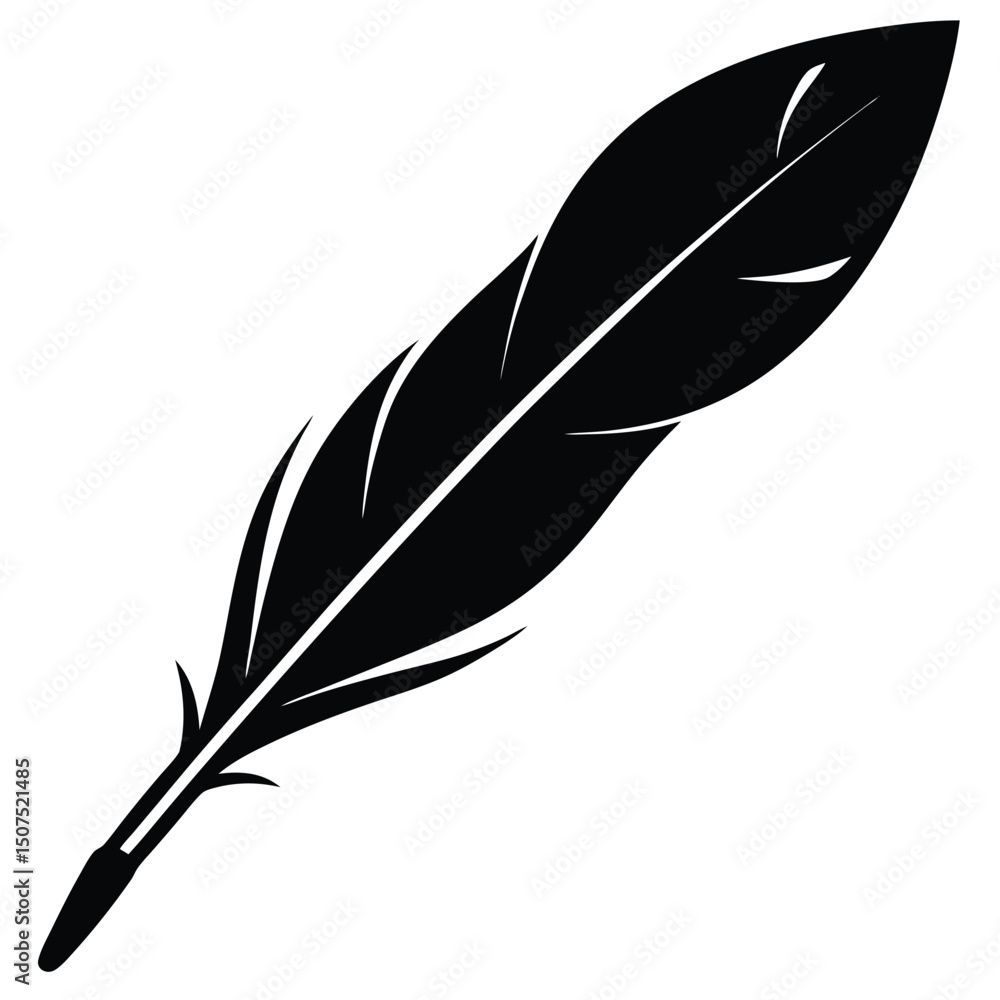 Fototapeta premium Detailed Black Feather Illustration Isolated on White Background, Artsy Design Element