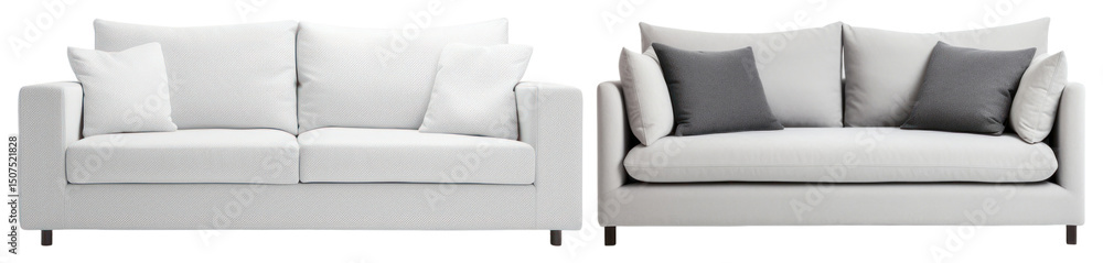 Naklejka premium PNG Elegant modern white sofas displayed, element set on transparent background