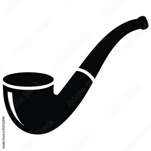 Elegant Black Smoking Pipe Silhouette Isolated, Classic Design for Tobacco Use and Relaxation
