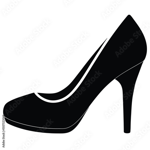 Elegant Black Stiletto Heel Shoe, Classic Fashion Footwear Illustration Design Style