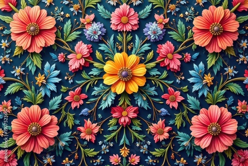 Wallpaper Mural Intricate floral textile design, repeating motif, graphics, print, stylish Torontodigital.ca