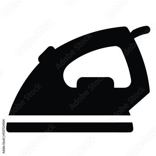 Silhouette of a Black Electric Clothes Iron on White Background for Sewing