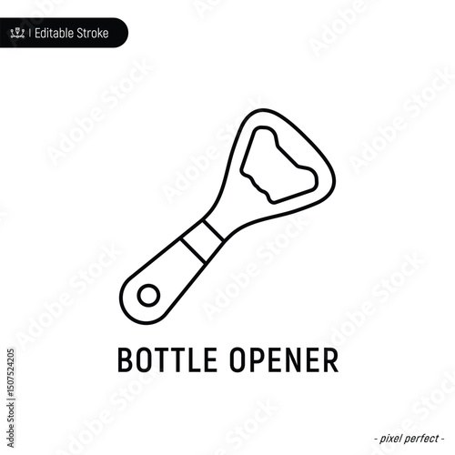 Bottle opener thin line icon, editable stroke, pixel perfect, compatible for app or web, isolated on a white background.