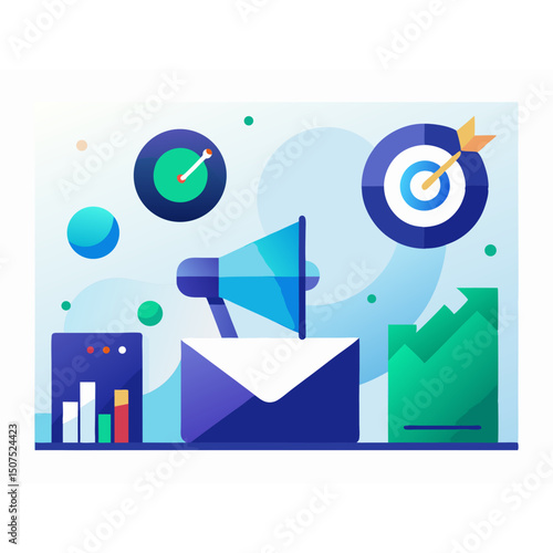 Clean vector icon set for marketing themes including megaphone, SEO graph, engagement tools and mobile campaigns, isolated on white

