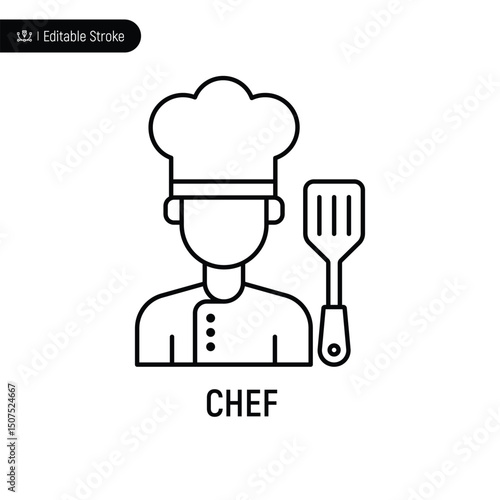 Chef thin line icon, editable stroke, pixel perfect, compatible for app or web, isolated on a white background.