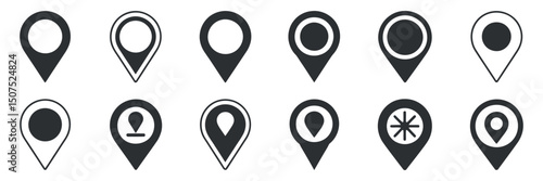 Set of Location Pin Icons Map Pointer Symbols for Navigation GPS and Place Markers in Vector Format on White Background