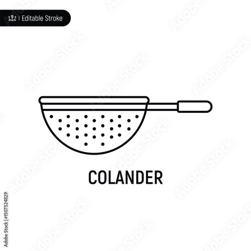 Colander thin line icon, editable stroke, pixel perfect, compatible for app or web, isolated on a white background.