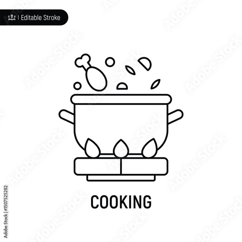 Cooking line icon, editable stroke, pixel perfect, compatible for app or web, isolated on a white background.