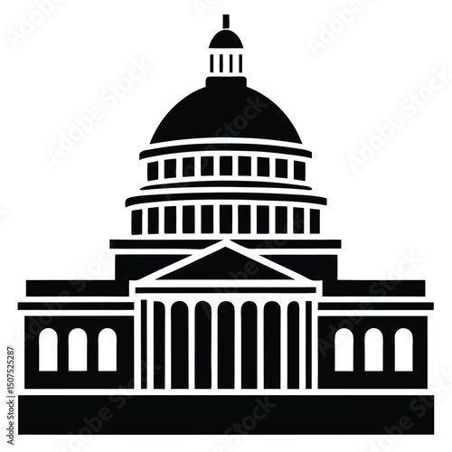 Simple Silhouette Illustration of a Capitol Building with Prominent Dome and Columns