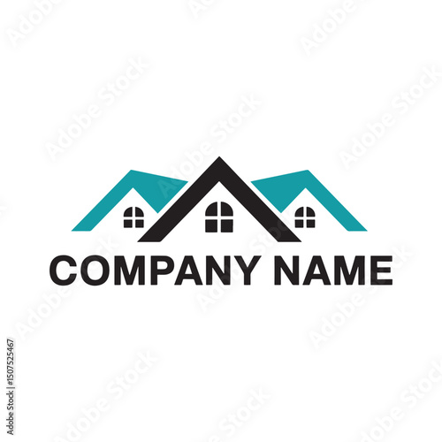 Modern Real Estate Logo with Twin House Roofs, Home logo design, House logo design 