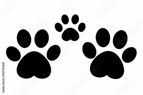 Clean Black Silhouette Set Of Classic Pet Paw Prints