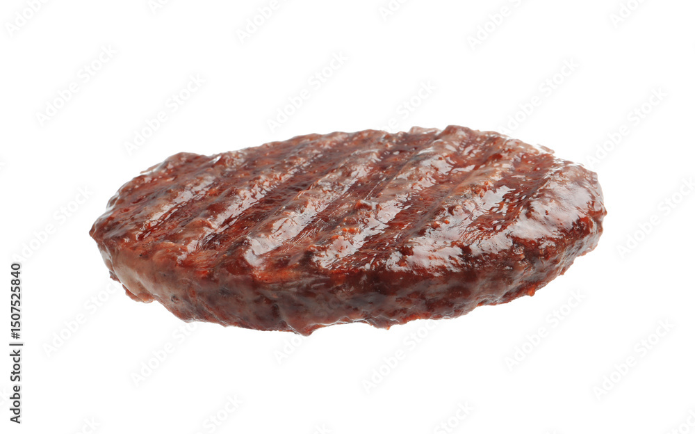 One delicious hamburger patty isolated on white One delicious hamburger patty isolated on white