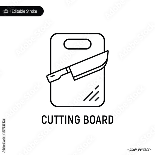 Cutting board line icon, editable stroke, pixel perfect, compatible for app or web, isolated on a white background.