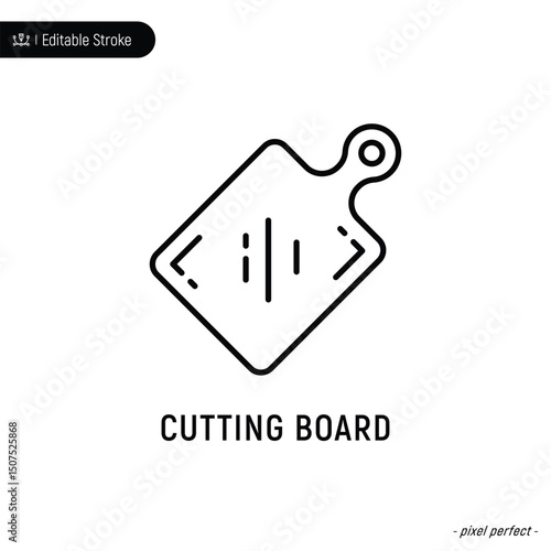 Cutting board thin line icon, editable stroke, pixel perfect, compatible for app or web, isolated on a white background.