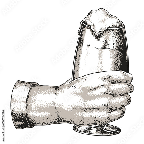 Hand holding a glass of beer with foam at the top