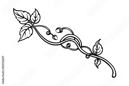Decorative elegant branch with leaves and budding floral design on white background