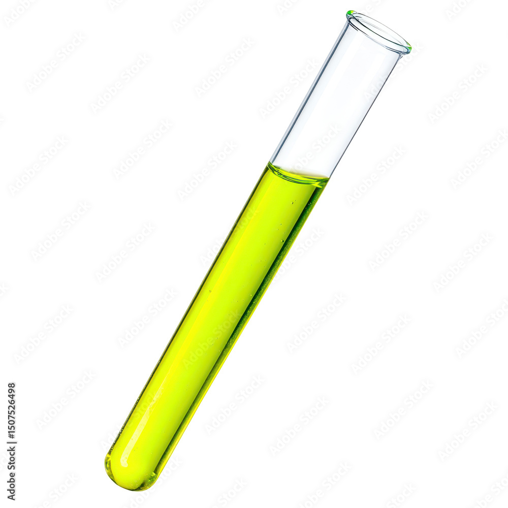 Test tube filled with vibrant liquid lying down on transparent background Test tube filled with vibrant liquid lying down on transparent background