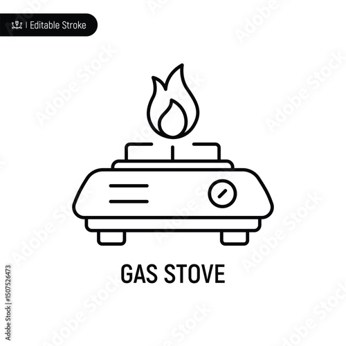 Gas stove thin line icon, editable stroke, pixel perfect, compatible for app or web, isolated on a white background.
