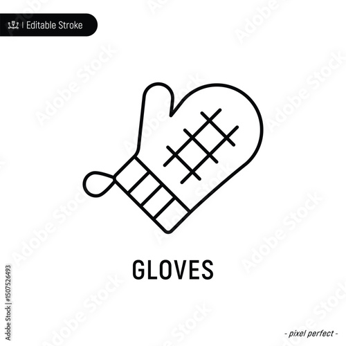 Gloves thin line icon, editable stroke, pixel perfect, compatible for app or web, isolated on a white background.