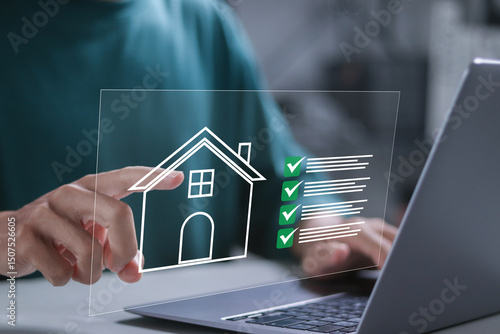 Real estate business management concept. Property analysis and checklist. Buy and sell houses and real estate online. Mortgage loan home and insurance real property mortgage. business real estate.