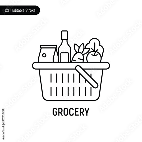 Grocery thin line icon, editable stroke, pixel perfect, compatible for app or web, isolated on a white background.