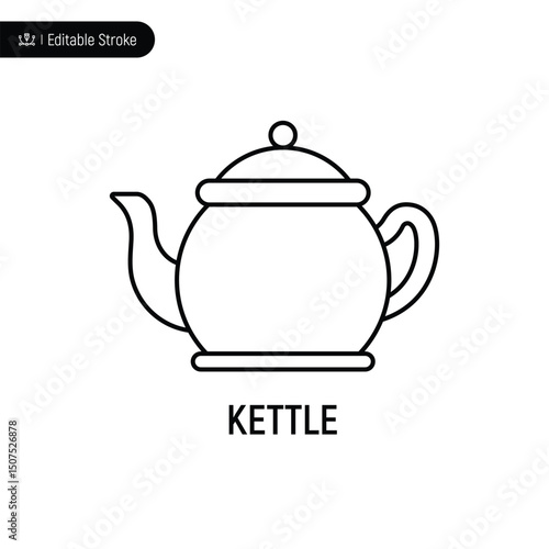 Kettle thin line icon, editable stroke, pixel perfect, compatible for app or web, isolated on a white background.