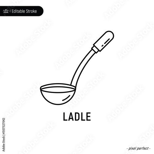 Ladle thin line icon, editable stroke, pixel perfect, compatible for app or web, isolated on a white background.