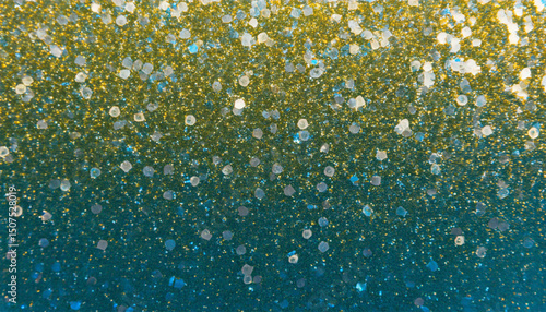 Blue & Yellow Iridescent Glitter Texture. Sparkly Glitter Background. Wallpaper.