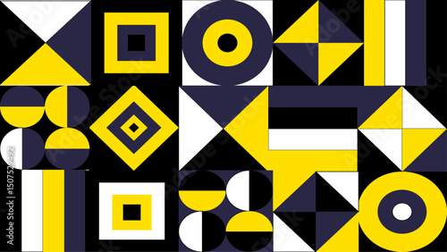 Modern abstract background design featuring geometric shapes. Brightly colored geometric patterns with sharp contrasts