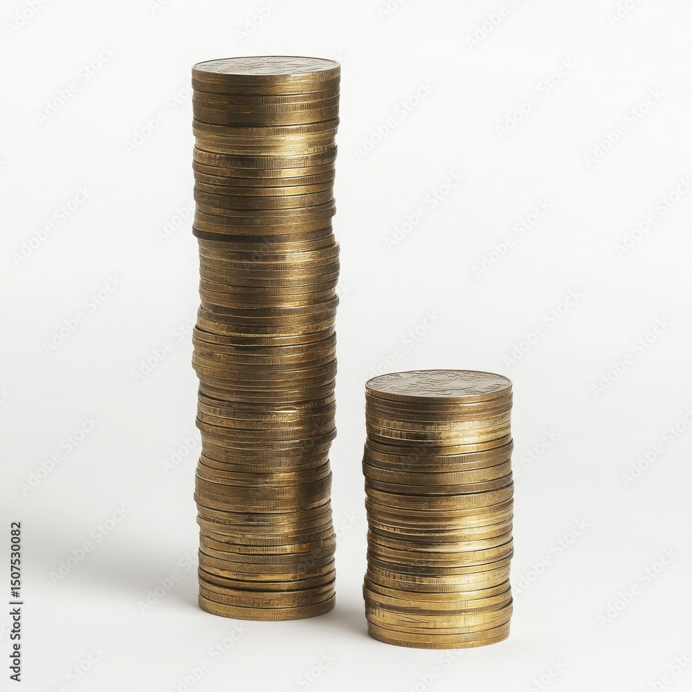 Two stacks of gold coins financial savings growth Two stacks of gold coins financial savings growth