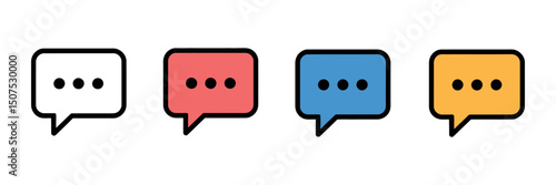 Four Colorful Chat Bubbles with Three Dots Representing Typing or Loading on a White Background for Social Media and Messaging Apps