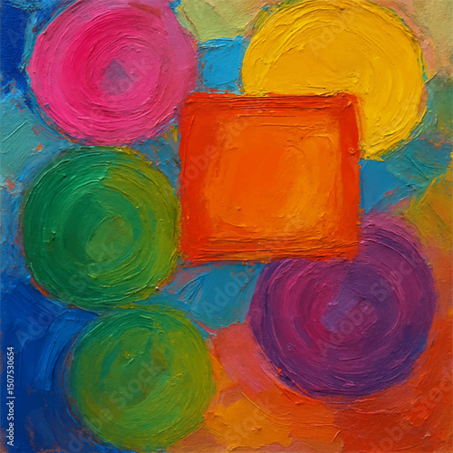 colorful abstract painting with circles and square oil texture vector illustration.eps