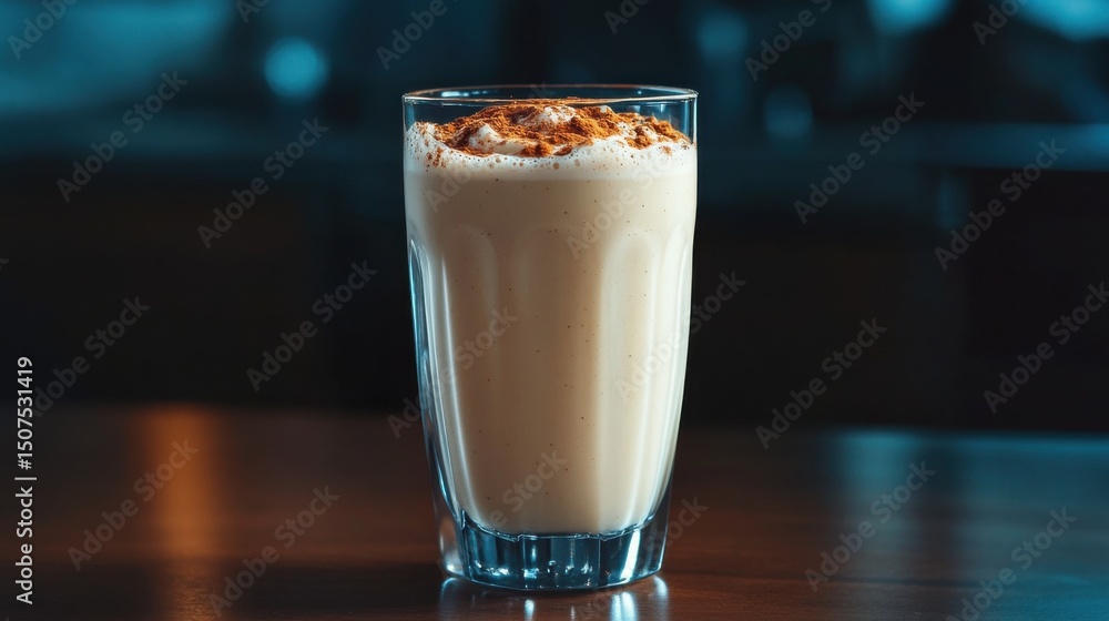 Glass of Vanilla Protein Shake with Cinnamon Sprinkling Glass of Vanilla Protein Shake with Cinnamon Sprinkling