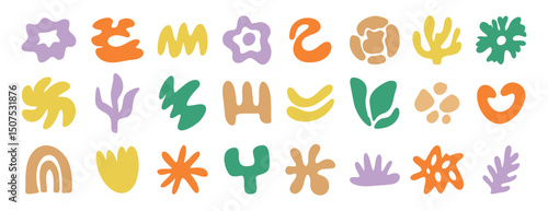 abstract organic shapes kit set, irregular hand drawn doodle organic shapes and liquid form. Plant nature liquid random boho set