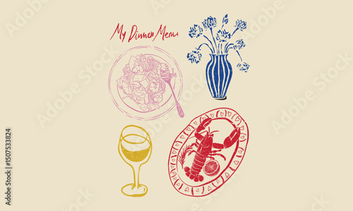 Flower pot vector design. Drink club artwork for apparel, sticker, batch, background, poster and others. lobster and pasta platter.