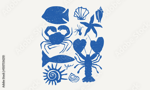 Ocean fish artwork for t shirt print, poster, sticker and other uses. Seafood club.