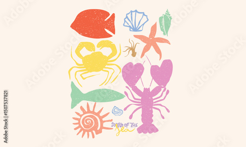 Multicolor ocean fish artwork for t shirt print, poster, sticker and other uses.
