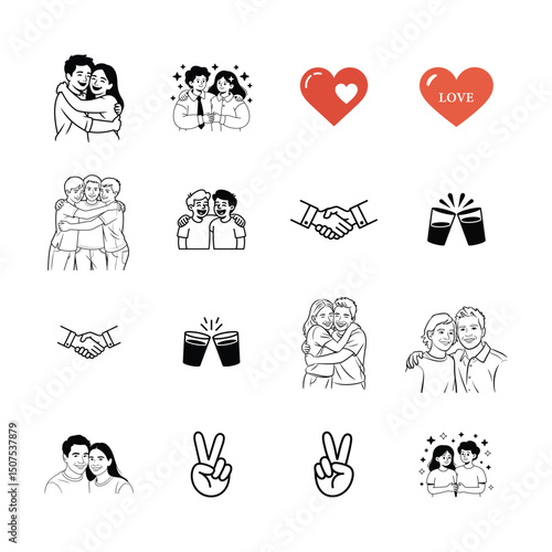 A set of friendship day vector icon illustration