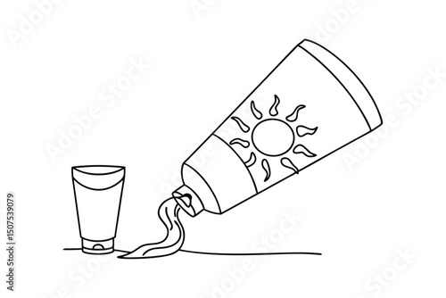 Outline illustration of sunscreen tube squeezing out lotion with an additional bottle