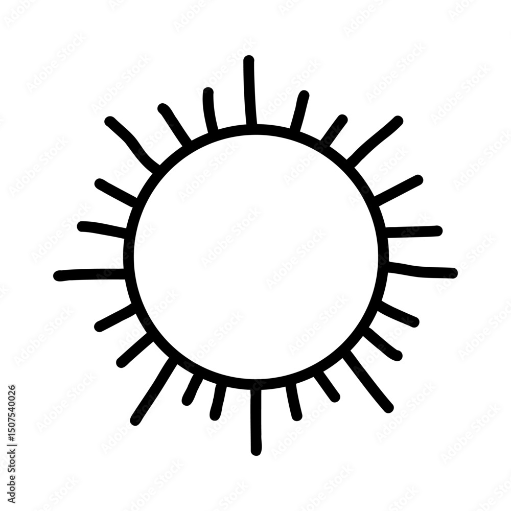 Minimal hand-drawn sun icon with bold black lines and radiating rays. Simple boho aesthetic perfect for tattoo design, stickers, logo, web elements, kids art, and summer-themed graphics. Vector art Minimal hand-drawn sun icon with bold black lines and radiating rays. Simple boho aesthetic perfect for tattoo design, stickers, logo, web elements, kids art, and summer-themed graphics. Vector art
